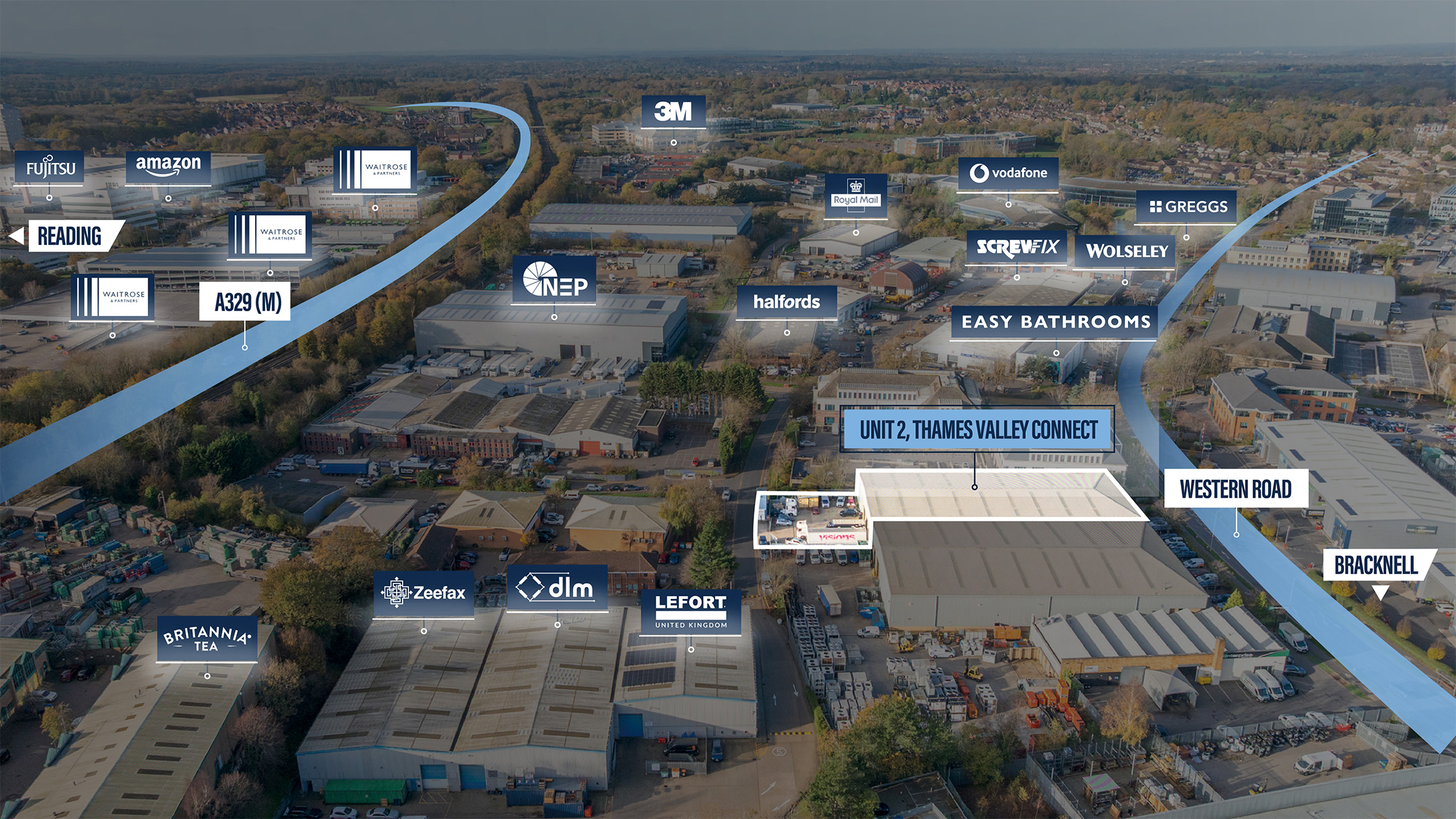 Aerial overview of the estate location